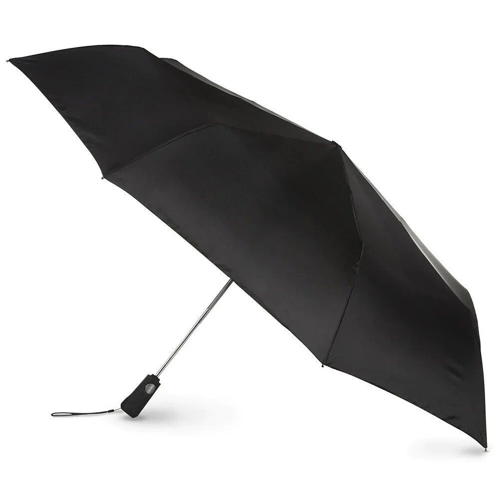 TOTES Solid Black Umbrella Eco Friendly Sunguard UPF 50 Auto Open Close XL 55"